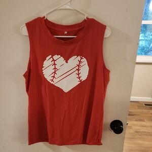 Red Sleeveless Top with Baseball Heart Design
